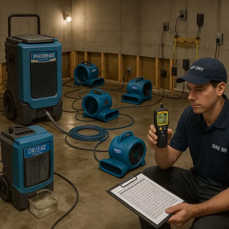 Structural Drying and Dehumidification process in Bradbury, CA